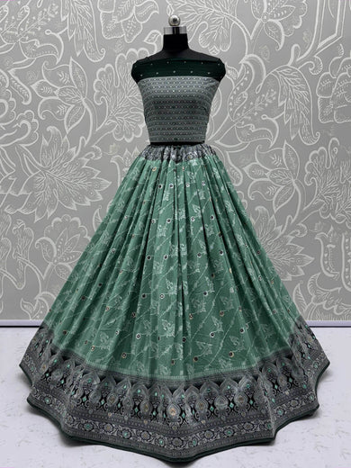 Pretty Green Zari Weaving Lehenga Choli With Banarasi Dupatta